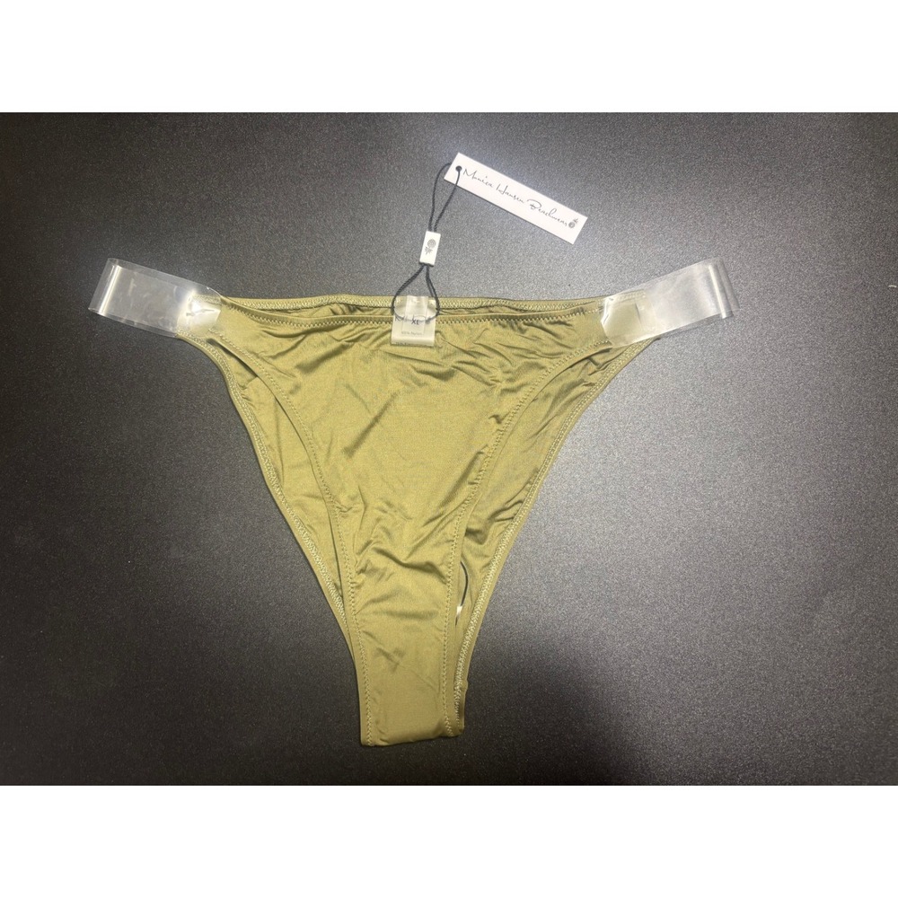 Monica Hansen Beachwear NWT Bikini Bottom Clear Plastic‎ Side Straps Khaki XL